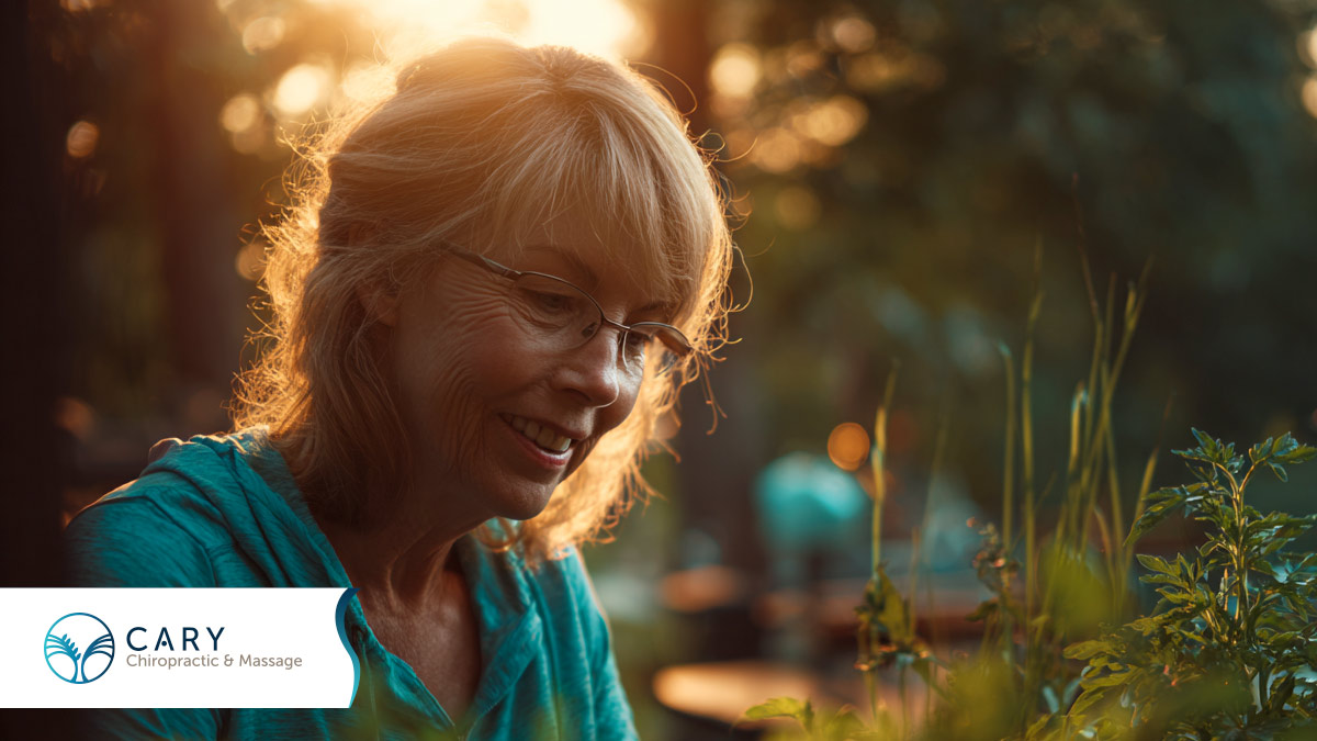 Woman in her backyard gardening