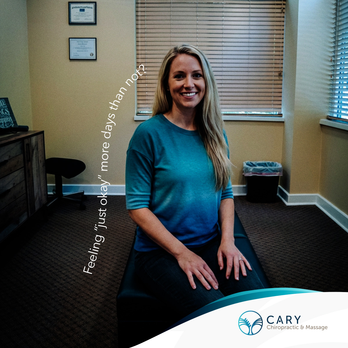 Woman sitting on the chiropractic table.
